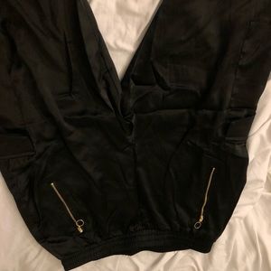 Satin black joggers